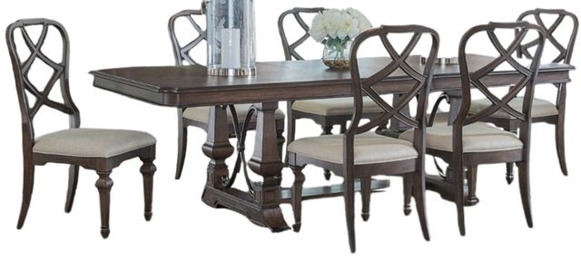 Liberty Furniture Provence Park 7-Piece Chateau Brown/Cream Trestle Dining Table Set-0