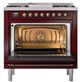 Ilve® Nostalgie II Noblesse 36'' Burgundy Pro Style Dual Fuel Range with Burnished Trim-2