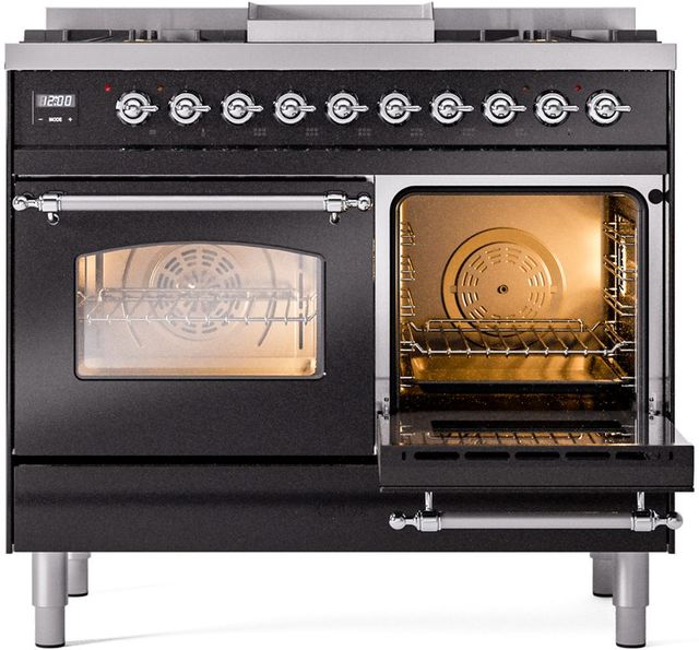 Ilve® Nostalgie II Series 40" Glossy Black Pro Style Dual Fuel Range-3