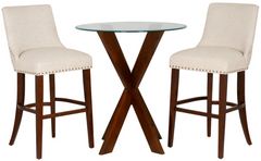 Powell® Adler Auden 3-Piece Beige/Glass Pub Dining Set with Espresso Base