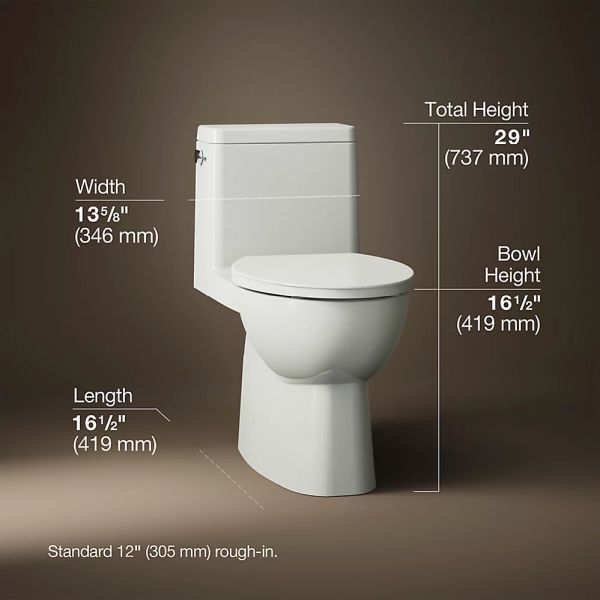KOHLER® Reach® Dune 1-Piece Compact Elongated Toilet with Skirted Trapway, 1.28 Gpf-4