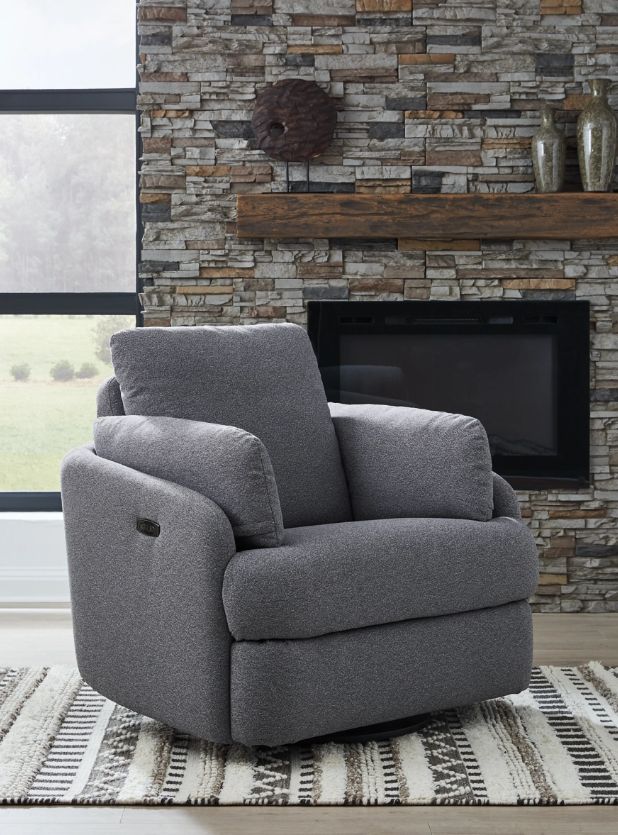 Signature Design by Ashley® Alainmont Salt and Pepper Swivel Power Recliner-2