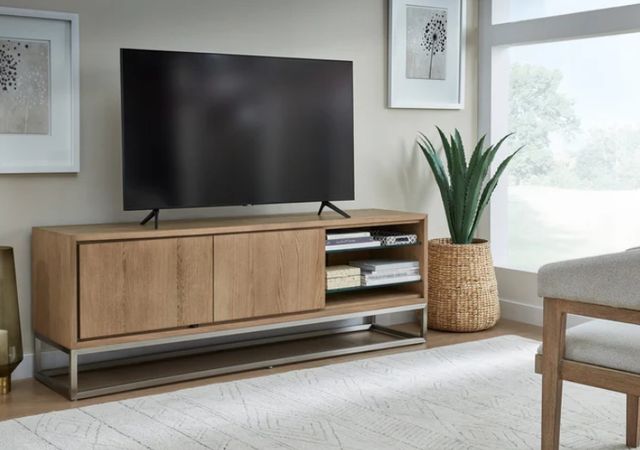 Modus Furniture One Bisque/Brushed Stainless Steel 74" TV Console-1