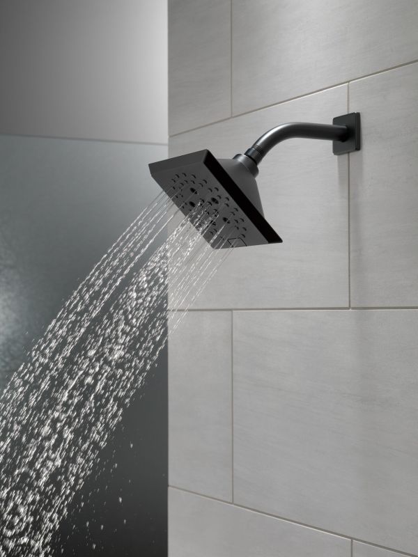 Delta Universal Showering Matte Black H2Okinetic® 5-Setting Angular Modern Raincan Shower Head-1