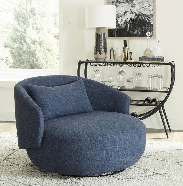 Liberty Furniture Haley Midnight Upholstered Swivel Cuddler Chair-1