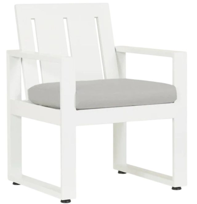 Sunset West Newport Satin White Aluminum Outdoor Dining Arm Chair with Cast Silver Cushion-0