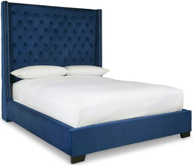 Signature Design by Ashley® Coralayne 5-Piece Blue/Silver Queen Upholstered Bed Set-1