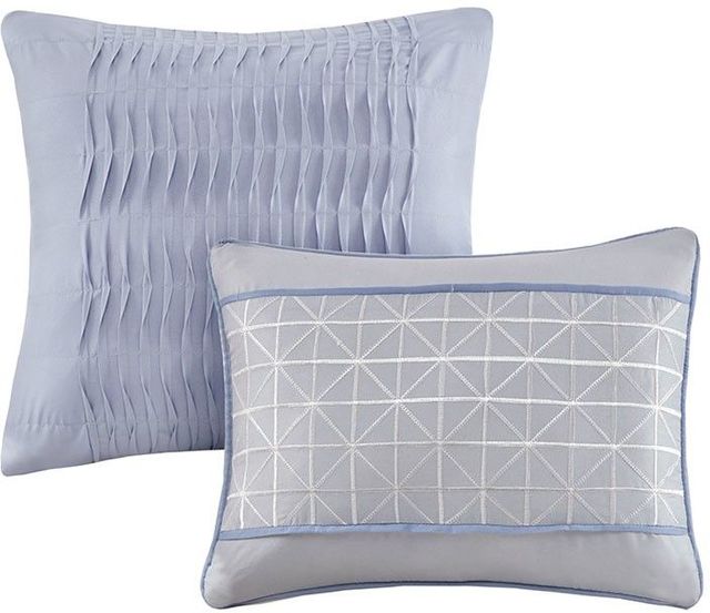 Olliix by Madison Park 8 Piece Blue King/California King Erica Printed Seersucker Comforter and Coverlet Set Collection-2