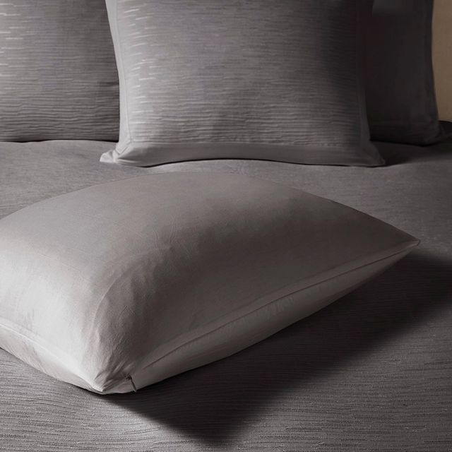 Olliix by N Natori 3 Piece Grey Full/Queen Hanae Cotton Blend Yarn Dyed Comforter Set-4