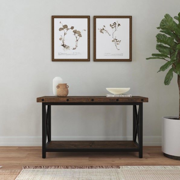 Flexsteel® Carpenter Brown Sofa Table with Black Metal Frame-3