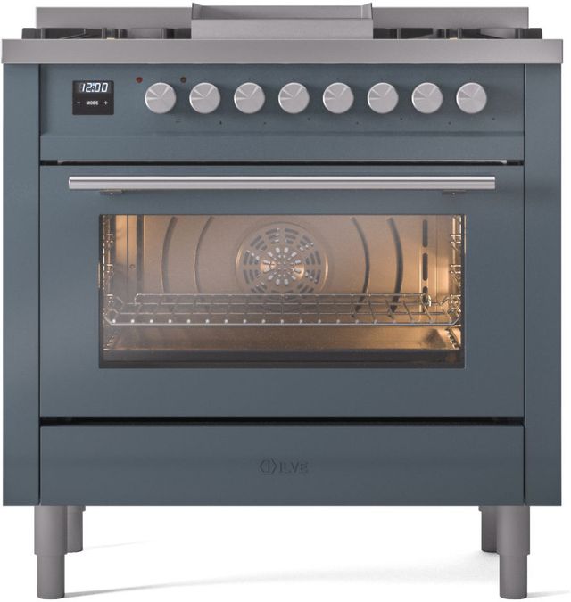 Ilve® Professional Plus II 36" Blue Grey Pro Style Dual Fuel Range-1