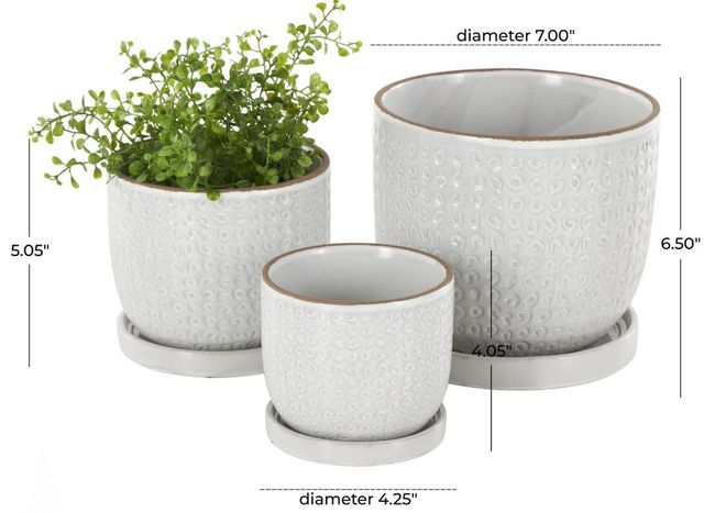 Deco Marche 3-Piece White Circle Patterned Planter Set-3