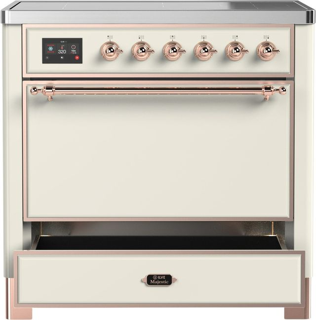 Ilve® Majestic III 36" Antique White Pro Style Induction Range with Solid Door and Copper Trim-3