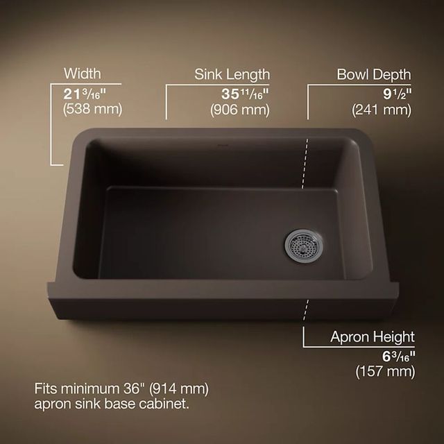 KOHLER® Cairn® Matte Brown Undermount Single-Bowl Farmhouse Kitchen Sink-2