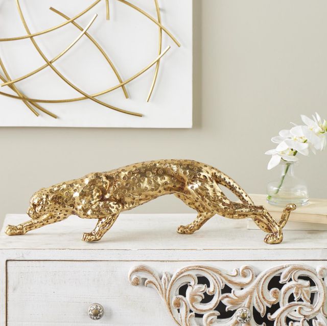 Deco Marche Gold Leopard Sculpture with Textured Spots-4