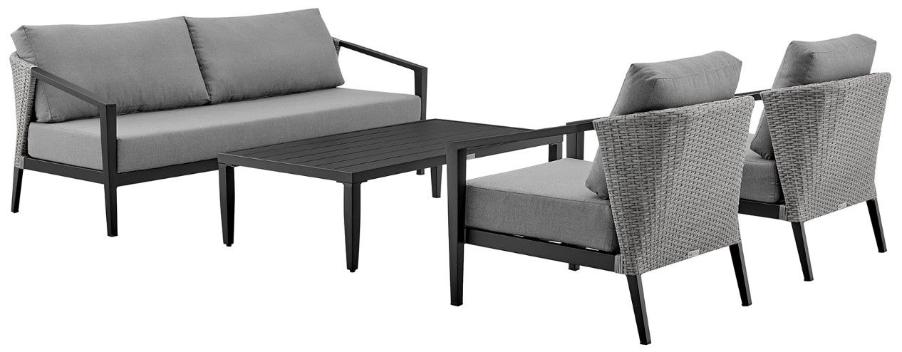 Armen Living Aileen 4-Piece Black Outdoor Patio Lounge Set
