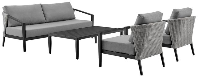 Armen Living Aileen 4-Piece Black Outdoor Patio Lounge Set-0
