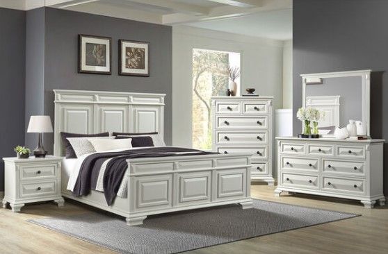 Elements International Bridgestone Antique White King Panel Bed-1