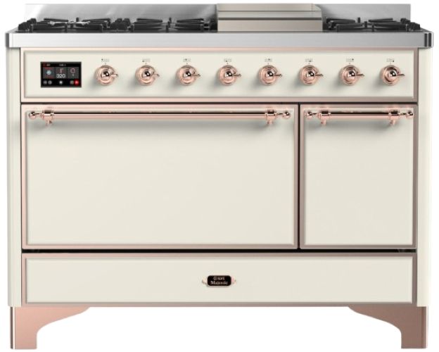 Ilve® Majestic III 48" Antique White Pro Style Dual Fuel Natural Gas Range with Solid Door and Copper Trim-0