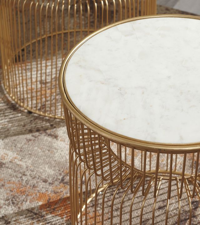 Signature Design by Ashley® Vernway 2-Piece White Marble Accent Tables Set with Gold Base -1