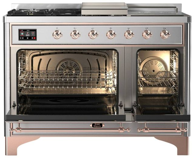 Ilve® Majestic III 48" Stainless Steel Pro Style Dual Fuel Liquid Propane Range with Triple Glass Door and Copper Trim-1
