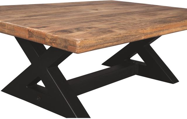Signature Design by Ashley® Wesling Light Brown Coffee Table with Black Trestle Legs-3