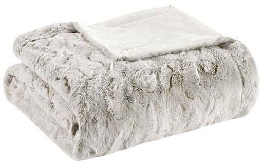 Olliix by Madison Park Zuri Snow Leopard 60x70" Polyester Faux Tip Dyed Brushed Long Fur Throw-0