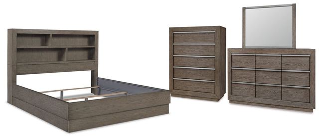 Benchcraft® Anibecca 4-Piece Weathered Gray California King Bookcase Bed Set-0