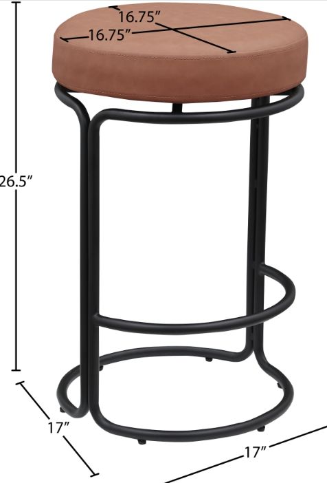 Meridian Furniture Madison Cognac/Matte Black Leather Counter Stool-2
