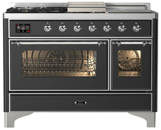 Ilve® Majestic III 48" Graphite Matte Pro Style Dual Fuel Natural Gas Range with Triple Glass Door and Chrome Trim-0