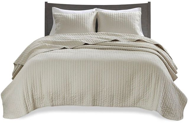 Olliix by Madison Park Cream King/California King Keaton Reversible Coverlet Set-0