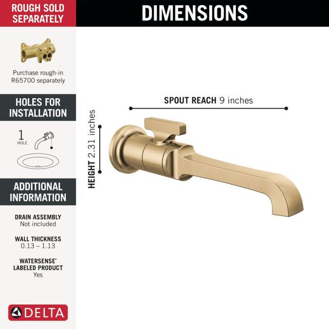 Delta Tetra™ Lumicoat® Champagne Bronze Single Handle Wall Mount Bathroom Faucet Trim-3