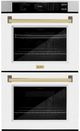 ZLINE Autograph Edition Professional 30" Stainless Steel Double Electric Wall Oven with White Matte Doors and Polished Gold Accents-0