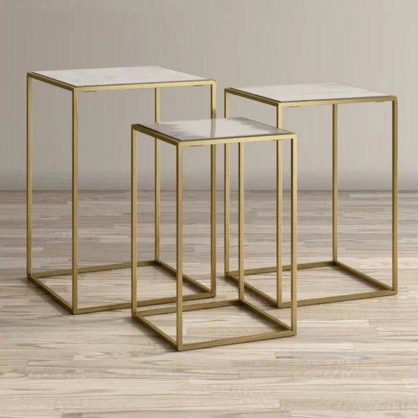 Jofran Inc. Global Archive Sorrento 3-Piece White Nesting Table Set with Gold Base-1