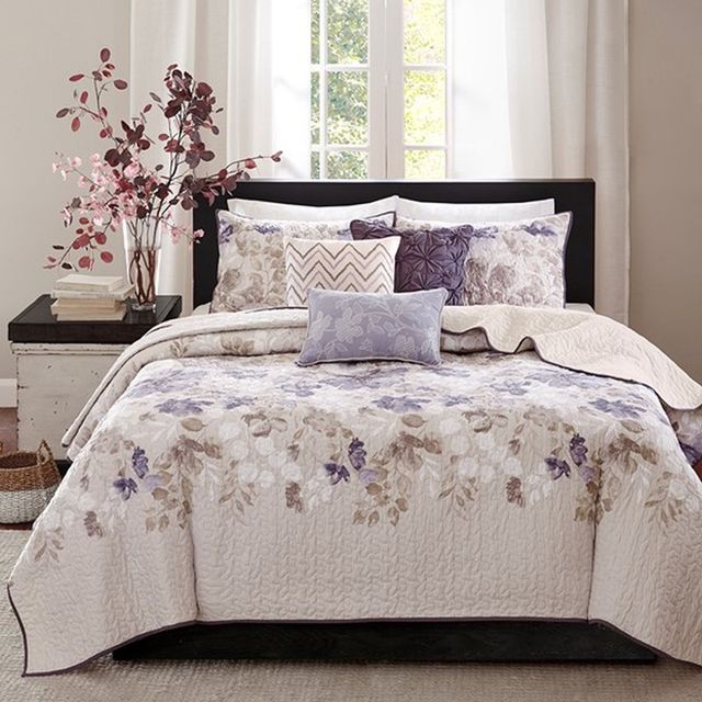 Olliix by Madison Park Taupe Full/Queen Luna 6 Piece Reversible Coverlet Set-0
