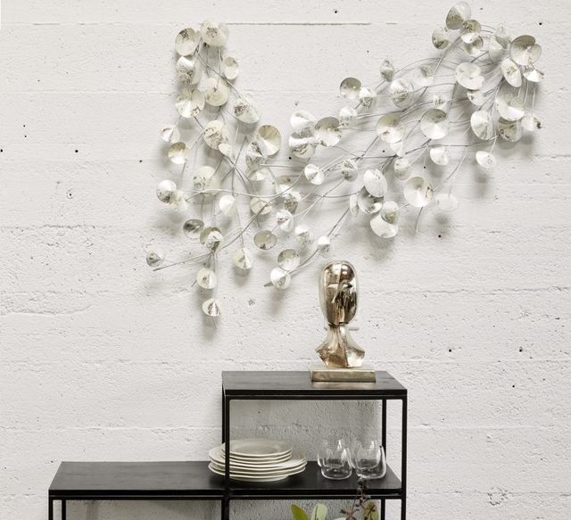 Moe's Home Collection Aurella 2-Piece Metallic Silver Leaves Wall Decor Set-4