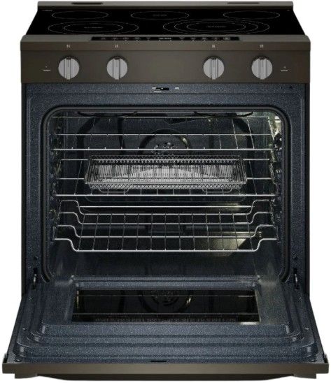 Whirlpool® 30" Black-on-Stainless Slide-In Electric Range with Air Cooking Technology, No Preheat Air Fry, WipeClean™ Coating, Steam/Self Clean and High Speed Preheat-1