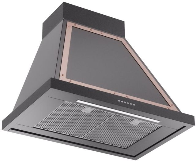 Ilve® Nostalgie II Noblesse 30" Glossy Black Wall Mounted Range Hood with Copper Trim-1