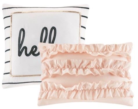 Olliix by Intelligent Design Zoey Blush and Rose Gold Full/Queen Metallic Triangle Print Comforter Set-2