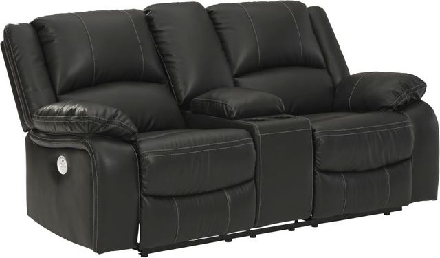 Signature Design by Ashley Calderwell Black Double Power Reclining Loveseat with Console Liddiard Home Furnishings