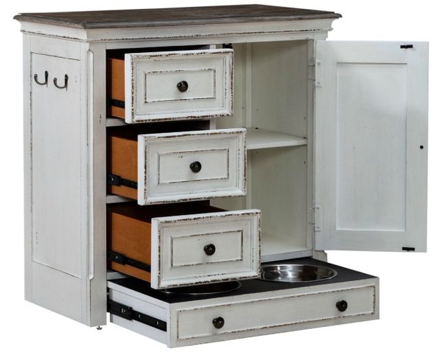 Liberty Furniture Magnolia Manor Antique White/Weathered Bark Pet Feeder Cabinet-4