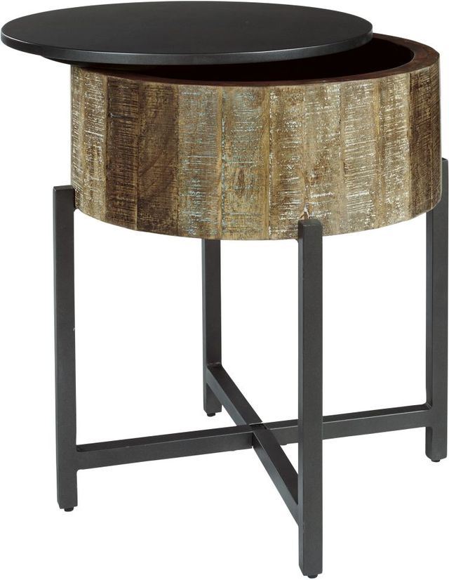 Signature Design by Ashley® Nashbryn Brown Round End Table with Gunmetal Cross Base -1