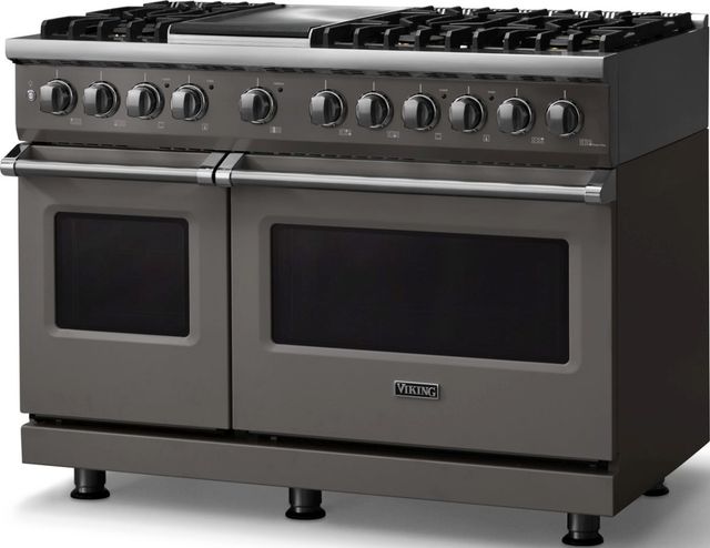 Viking® 5 Series 48" Damascus Gray Pro Style Dual Fuel (NG) Range with Polished Chrome Trim-3