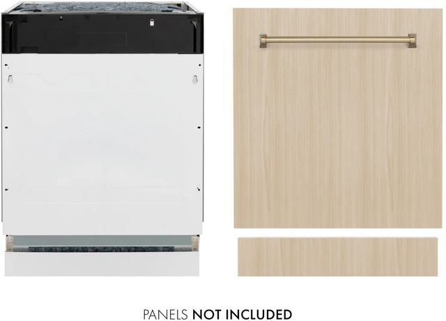 ZLINE Autograph Edition Tallac 24" Panel Ready 3rd Rack Tall Tub Top Control Built-In Dishwasher with Champagne Bronze Handle-3