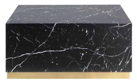Mazin Furniture Astraia Black Faux Marble Large Cube Coffee Table with Brushed Gold Base-1