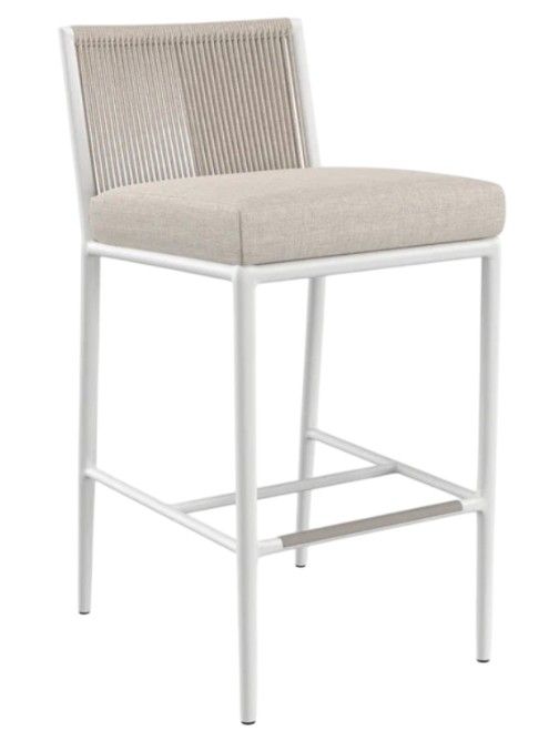 Sunset West Sabbia Natural/Satin White Aluminum/Olefin Rope Outdoor Counter Stool with Echo Ash Cushion-0
