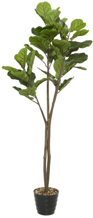 Deco Marche Green Faux Foliage Fiddle Leaf Artificial Tree with Realistic Leaves and Black Melamine Pot-0