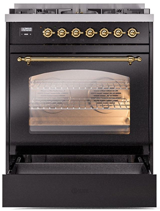 Ilve® Nostalgie II Series 30" Glossy Black Pro Style Dual Fuel Range-3