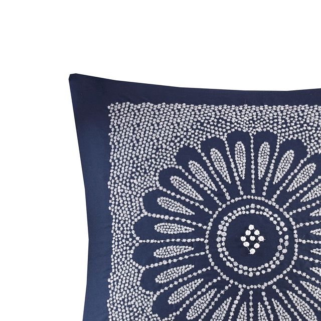 Olliix by INK+IVY Sofia Navy Cotton Embroidered Decorative Square Pillow-3
