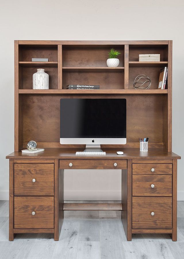 Mako Wood Furniture Inc. Home Office 2-Piece Large Double Pedestal Desk and Hutch Set-2
